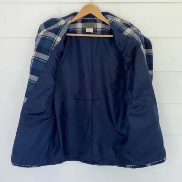Vintage 90s Wool Blend Blue Plaid Jacket Medium - Picture 4 of 15